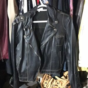 Black Leather Jacket with tan Stitching. NWOT